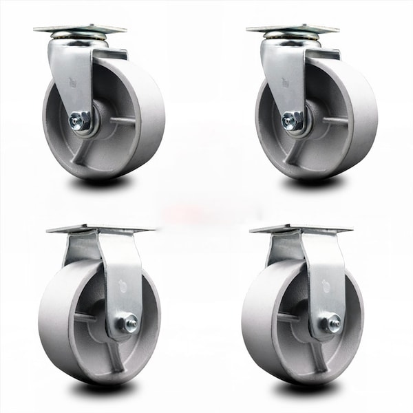 5 Inch Semi Steel Cast Iron Caster Set with Ball Bearings 2 Swivel 2 Rigid